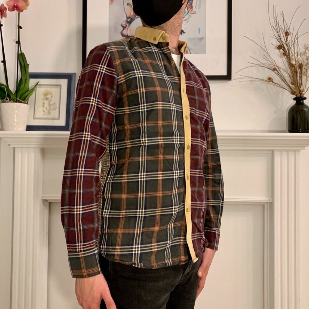 Mismatch plaid button-up